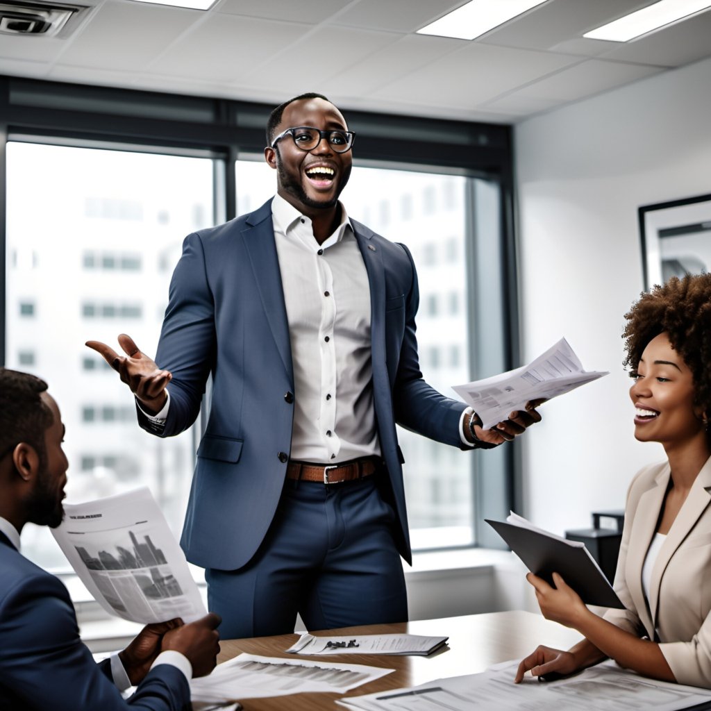 future home properties 3 openart a realistic image of ekene standing in an office setting talking enthusias